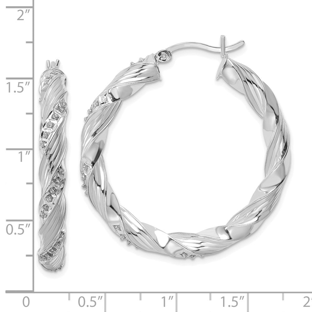 Arden Diamond Fascination Diamond Mystique Sterling Silver Platinum-plated Diamond Twisted Hoop Earrings