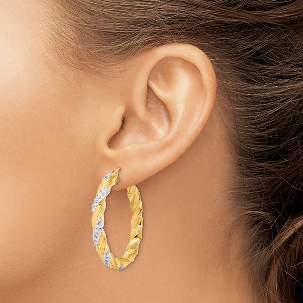 Arden Diamond Fascination Diamond Mystique Sterling Silver 18K Gold-plated Diamond Twisted Hoop Earrings