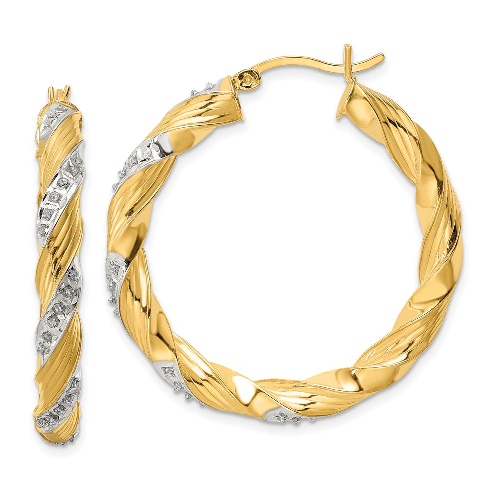Arden Diamond Fascination Diamond Mystique Sterling Silver 18K Gold-plated Diamond Twisted Hoop Earrings