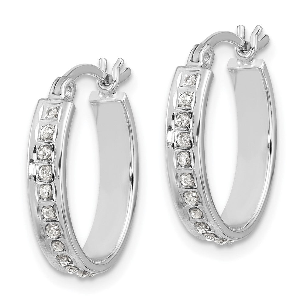Valora Sterling Silver Platinum-plated Diamond Mystique Oval Hoop Earrings