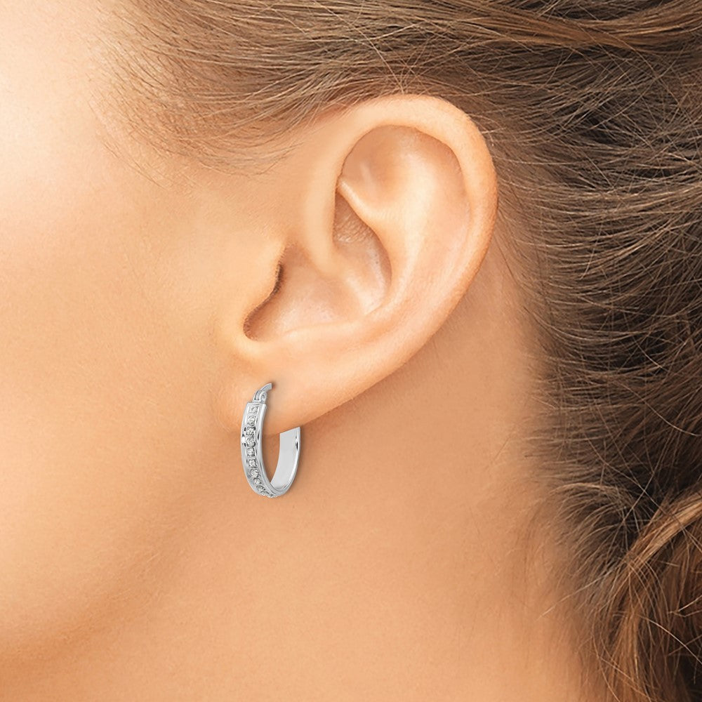 Valora Sterling Silver Platinum-plated Diamond Mystique Oval Hoop Earrings