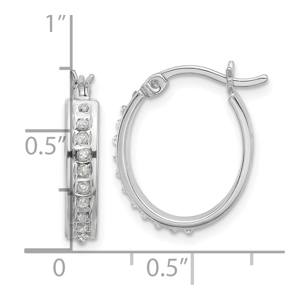 Valora Sterling Silver Platinum-plated Diamond Mystique Oval Hoop Earrings