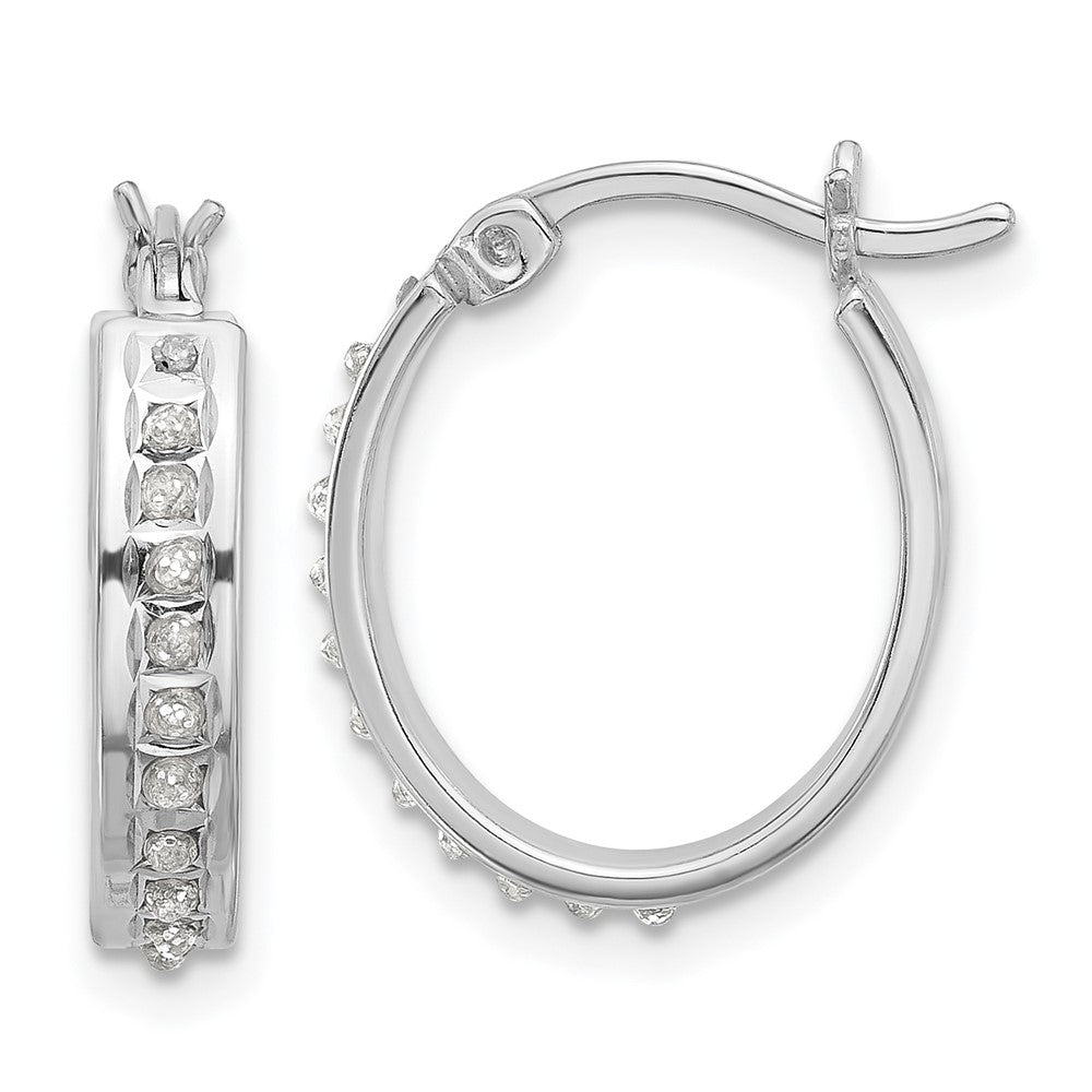 Valora Sterling Silver Platinum-plated Diamond Mystique Oval Hoop Earrings