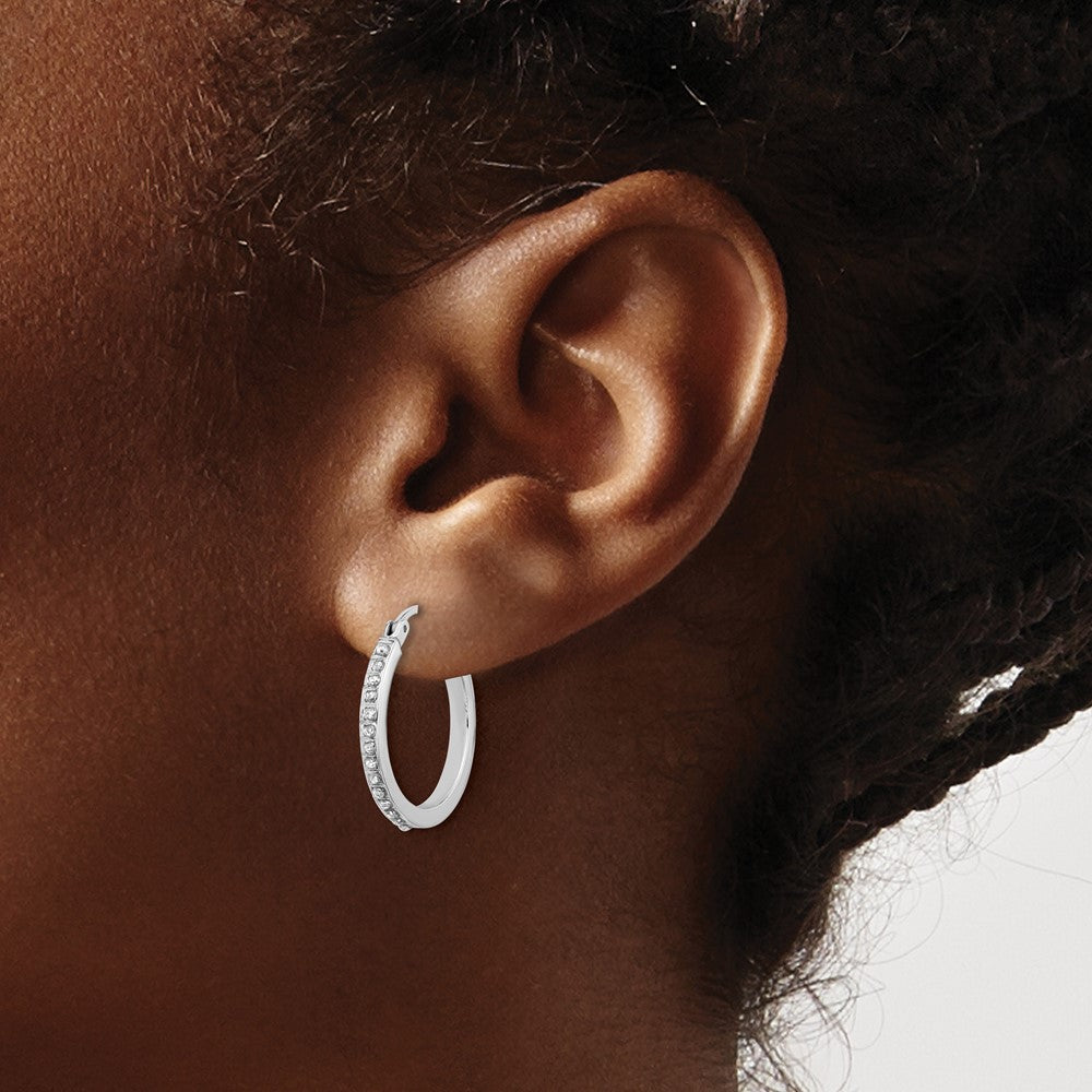 Valora Sterling Silver Platinum-plated Diamond Mystique Hoop Earrings