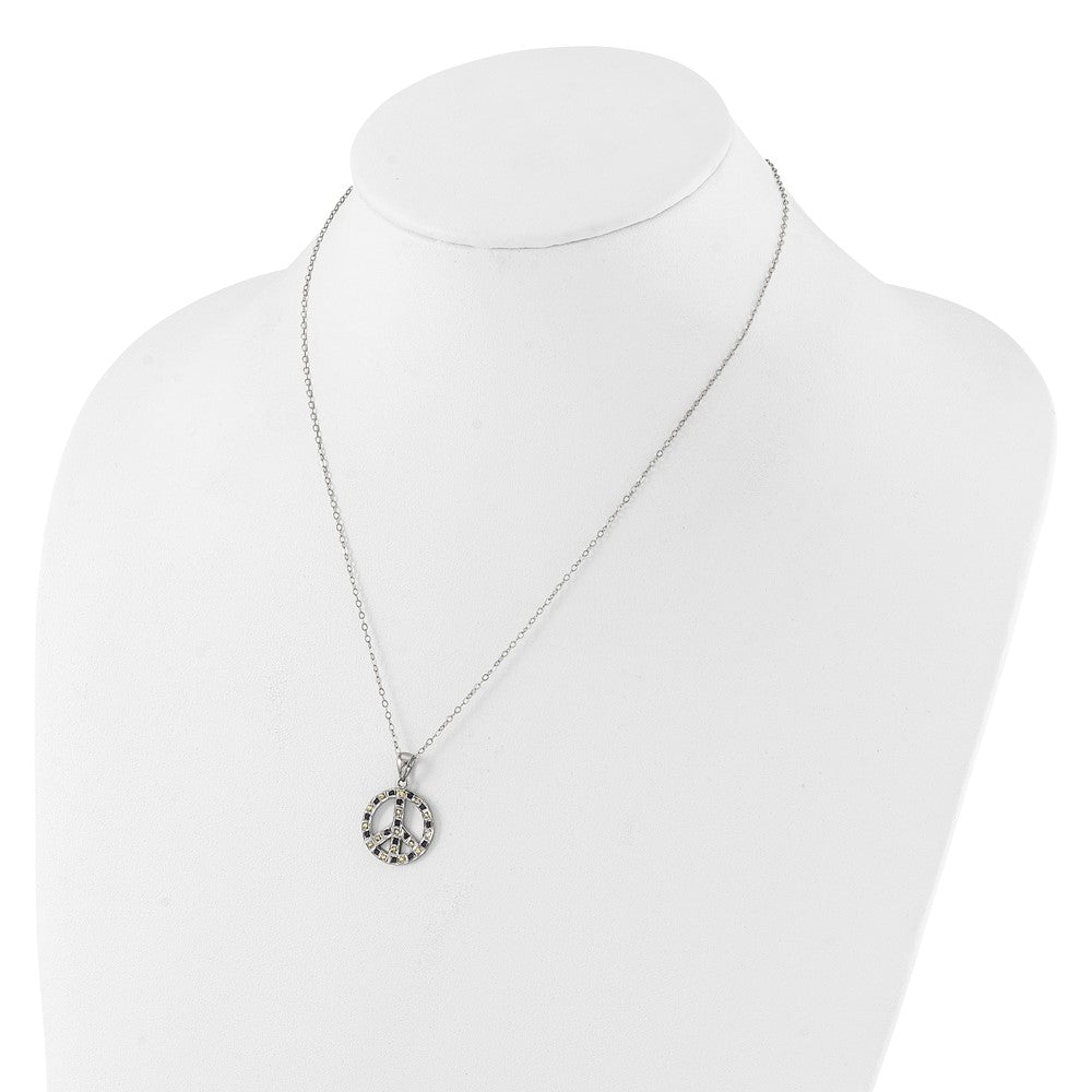 Spring Aria SS Platinum-plated Diamond Mystique Black and White Peace Sign Necklace