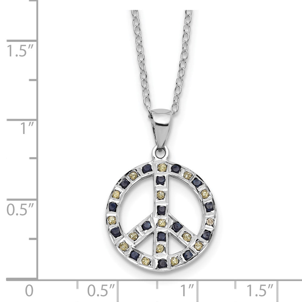 Spring Aria SS Platinum-plated Diamond Mystique Black and White Peace Sign Necklace