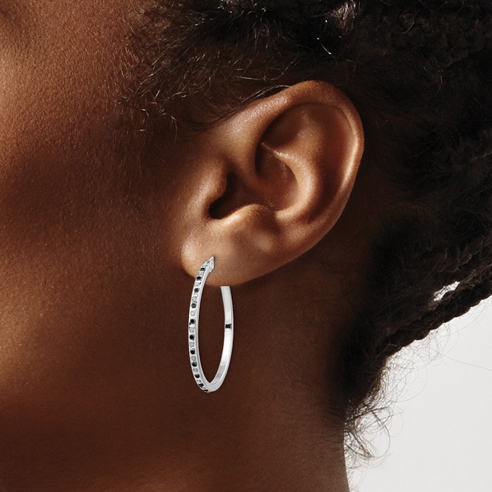 Liora Diamond Fascination Diamond Mystique Sterling Silver Platinum-plated Diamond Black and White Diamond Hoop Earring