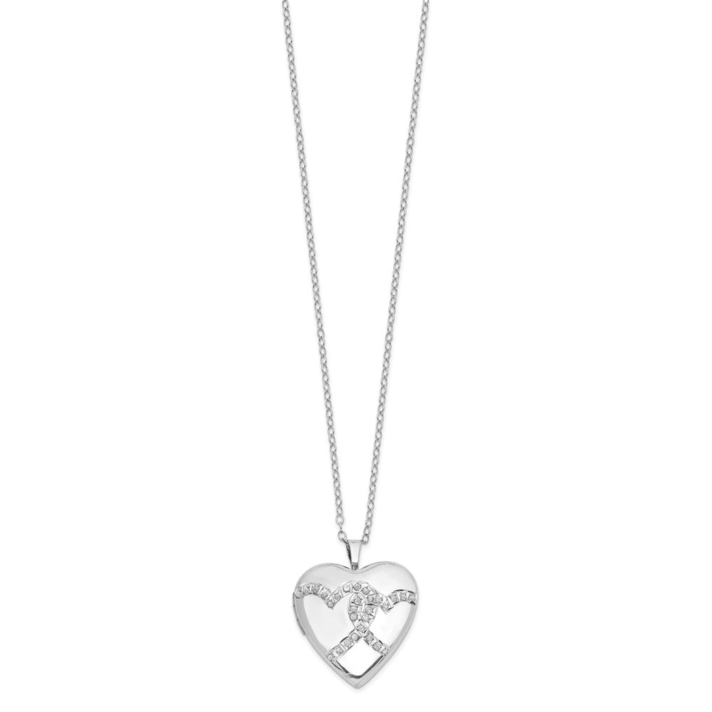Soft Prelude Diamond Fascination Diamond Mystique Sterling Silver Platinum-plated Diamond Double Heart Locket 18 Inch Necklace