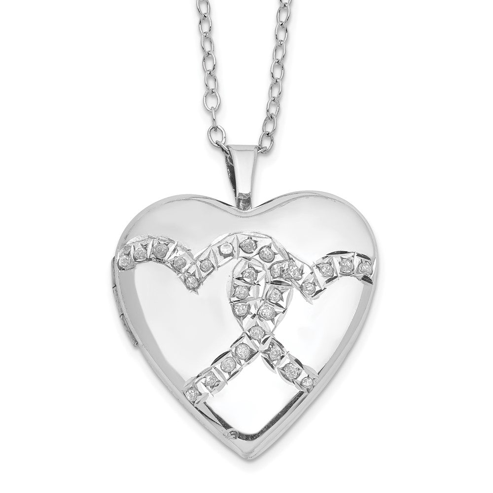 Soft Prelude Diamond Fascination Diamond Mystique Sterling Silver Platinum-plated Diamond Double Heart Locket 18 Inch Necklace