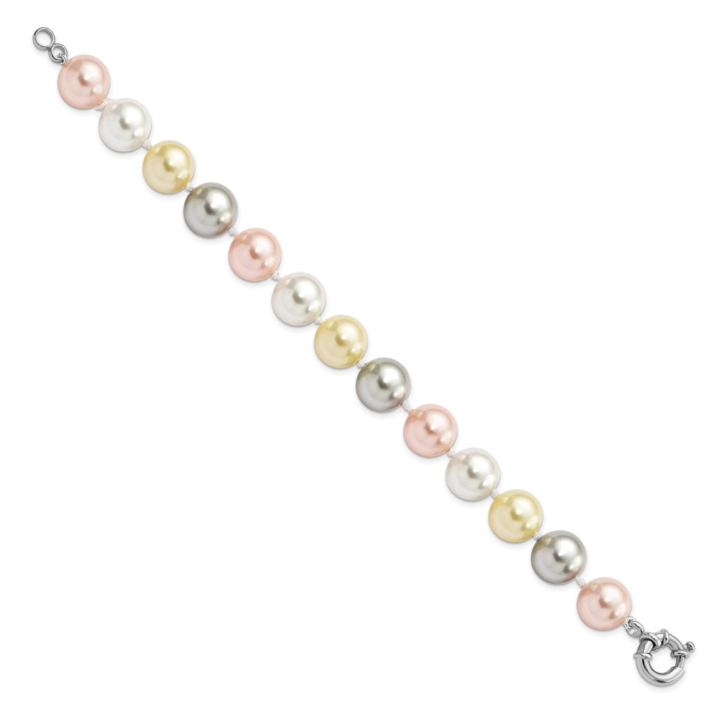 Rhea Majestik Sterling Silver Rhodium-plated 12-13mm Multi-Color Imitation Shell Pearl Hand-knotted Bracelet