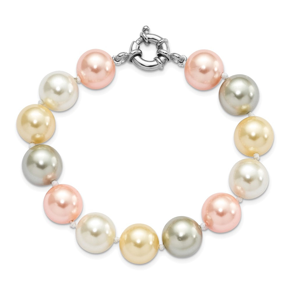 Rhea Majestik Sterling Silver Rhodium-plated 12-13mm Multi-Color Imitation Shell Pearl Hand-knotted Bracelet