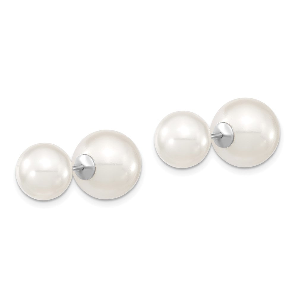 Arden Majestik Sterling Silver Rhodium-plated 10-11mm and 11-12mm White with White Imitation Shell Pearl Front Back Post Earrings