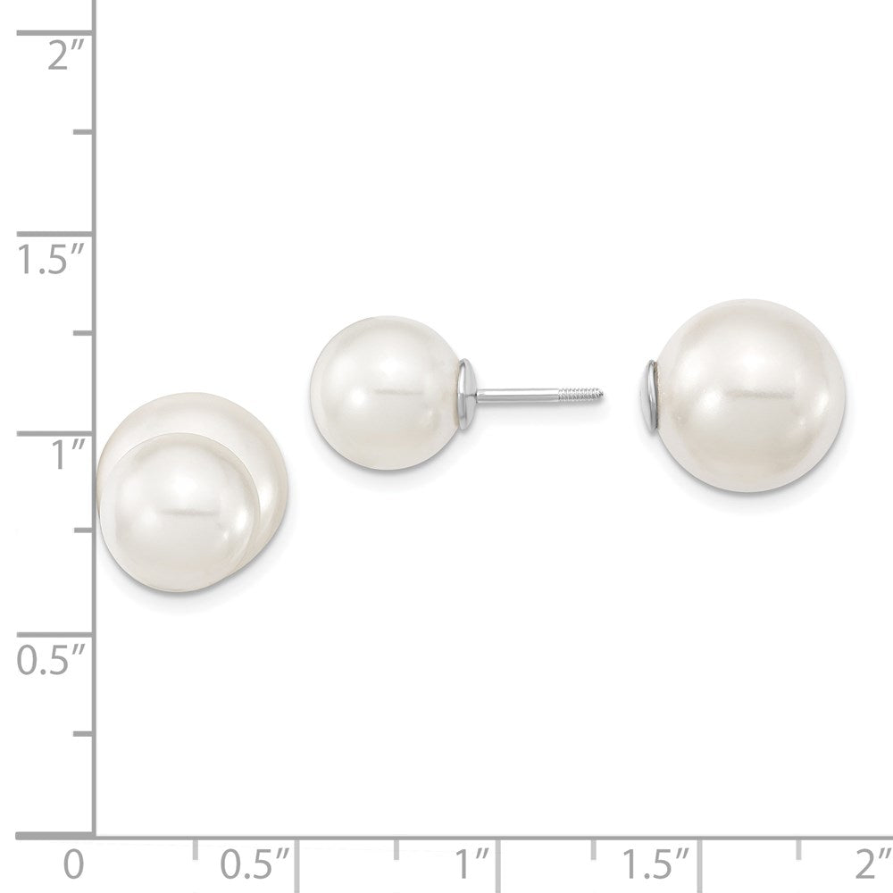 Arden Majestik Sterling Silver Rhodium-plated 10-11mm and 11-12mm White with White Imitation Shell Pearl Front Back Post Earrings