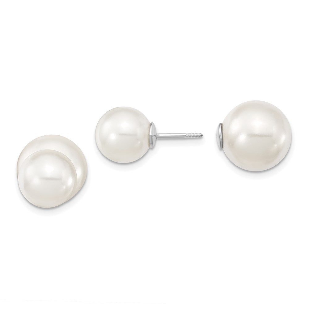 Arden Majestik Sterling Silver Rhodium-plated 10-11mm and 11-12mm White with White Imitation Shell Pearl Front Back Post Earrings