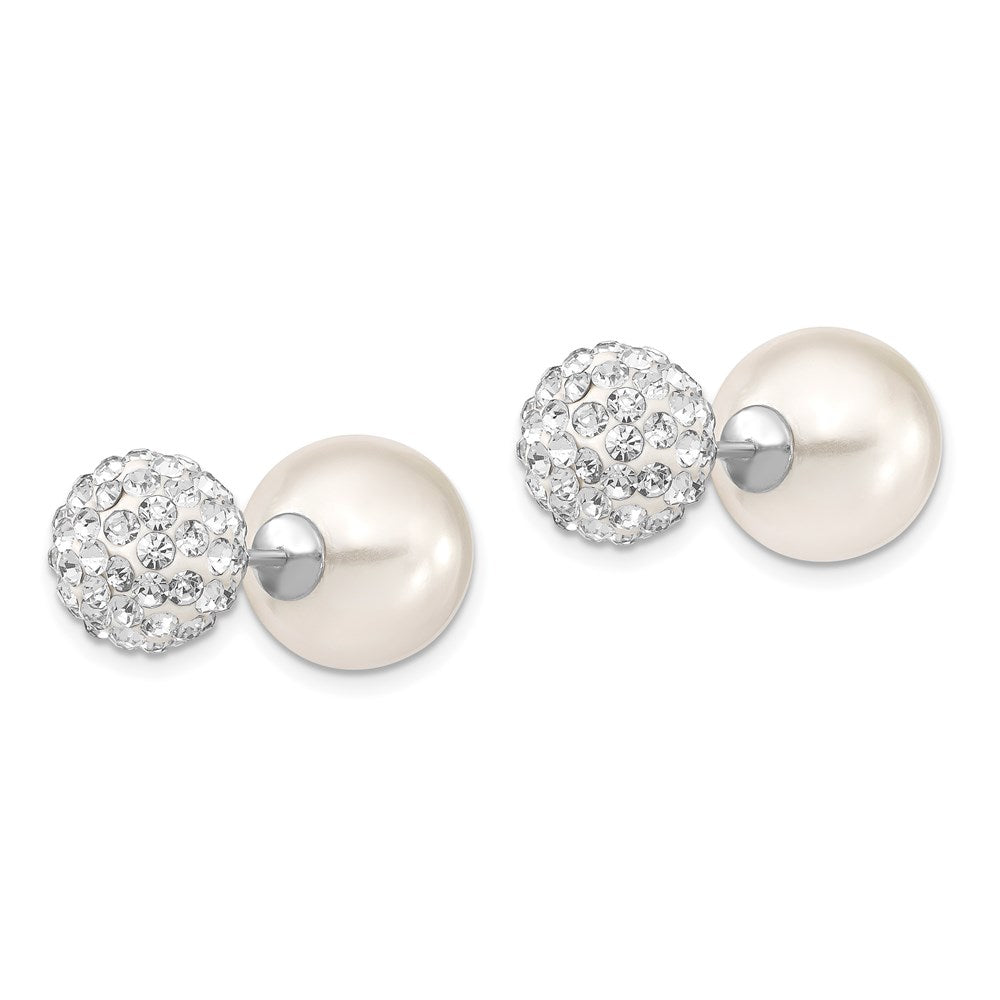 Elysian Majestik Sterling Silver Rhodium-plated 10-11mm and 12-13mm CZ and White Imitation Shell Pearl Front Back Post Earrings