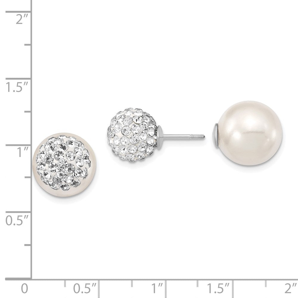 Elysian Majestik Sterling Silver Rhodium-plated 10-11mm and 12-13mm CZ and White Imitation Shell Pearl Front Back Post Earrings