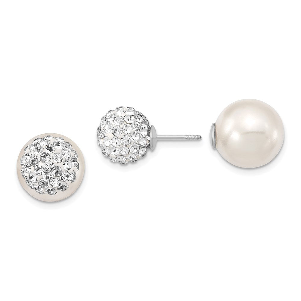 Elysian Majestik Sterling Silver Rhodium-plated 10-11mm and 12-13mm CZ and White Imitation Shell Pearl Front Back Post Earrings