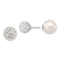 Elysian Majestik Sterling Silver Rhodium-plated 10-11mm and 12-13mm CZ and White Imitation Shell Pearl Front Back Post Earrings