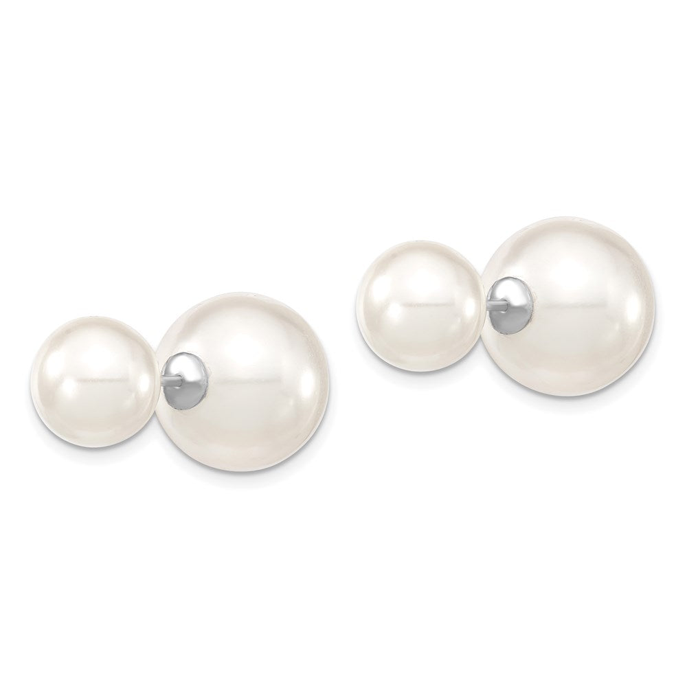 Aurum Majestik Sterling Silver Rhodium-plated 10-11mm and 14-15mm White with White Imitation Shell Pearl Front Back Post Earrings