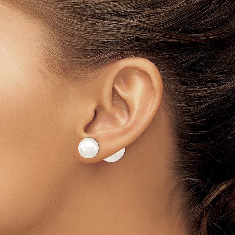 Aurum Majestik Sterling Silver Rhodium-plated 10-11mm and 14-15mm White with White Imitation Shell Pearl Front Back Post Earrings