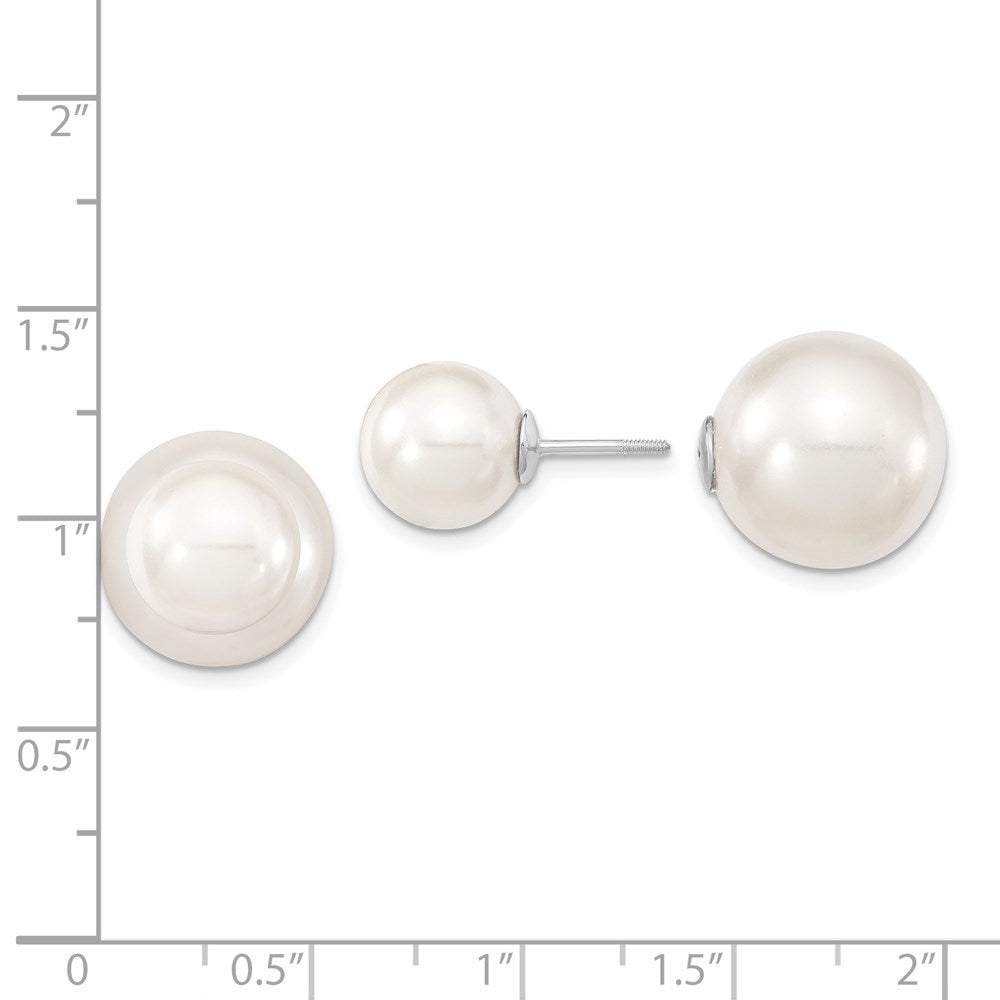 Aurum Majestik Sterling Silver Rhodium-plated 10-11mm and 14-15mm White with White Imitation Shell Pearl Front Back Post Earrings