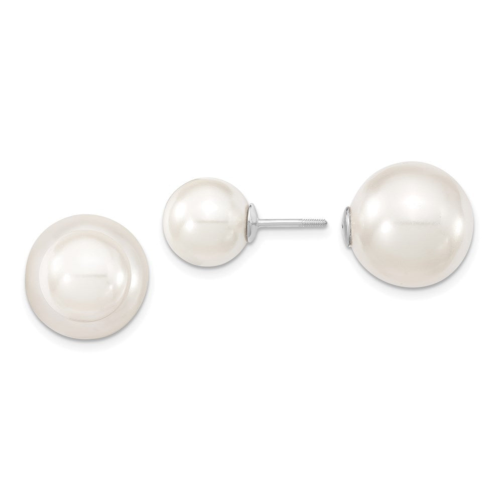 Aurum Majestik Sterling Silver Rhodium-plated 10-11mm and 14-15mm White with White Imitation Shell Pearl Front Back Post Earrings