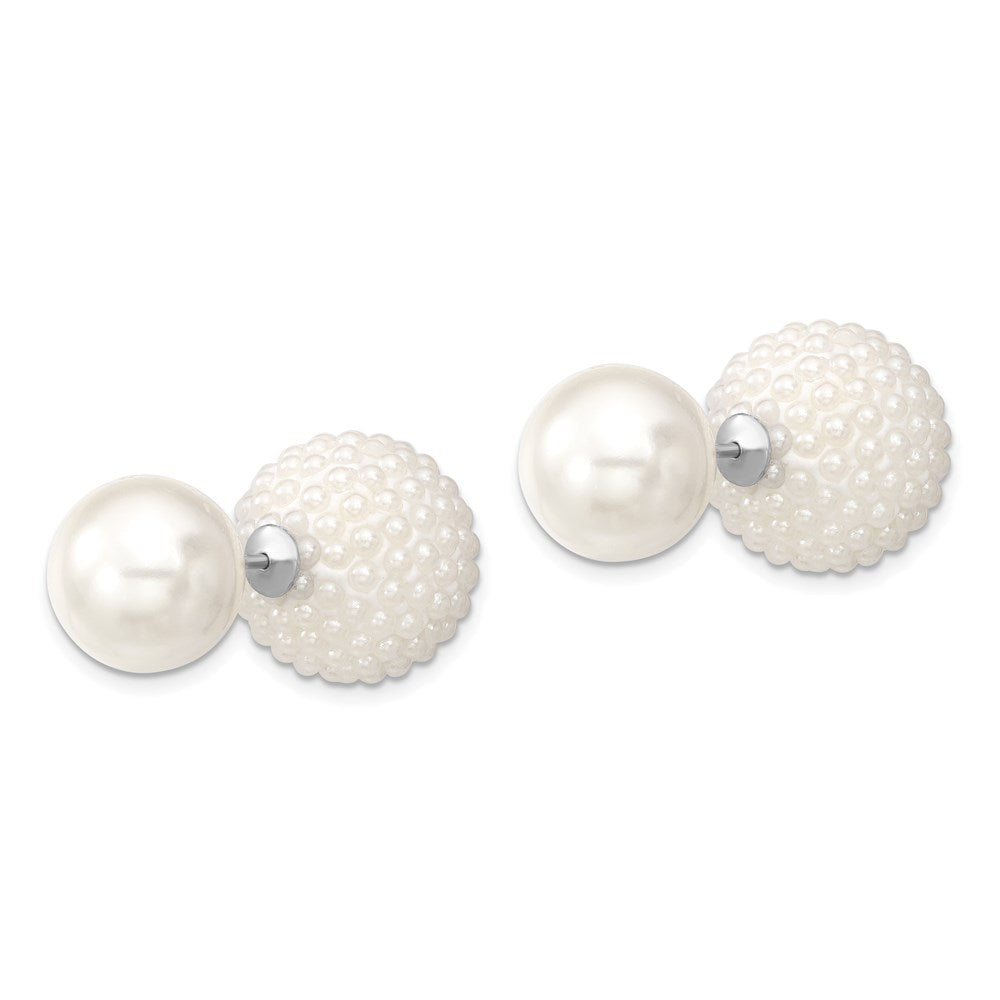 Aurum Majestik Sterling Silver Rhodium-plated 11-12mm and 15-16mm White with White Imitation Shell Pearl Front Back Post Earrings