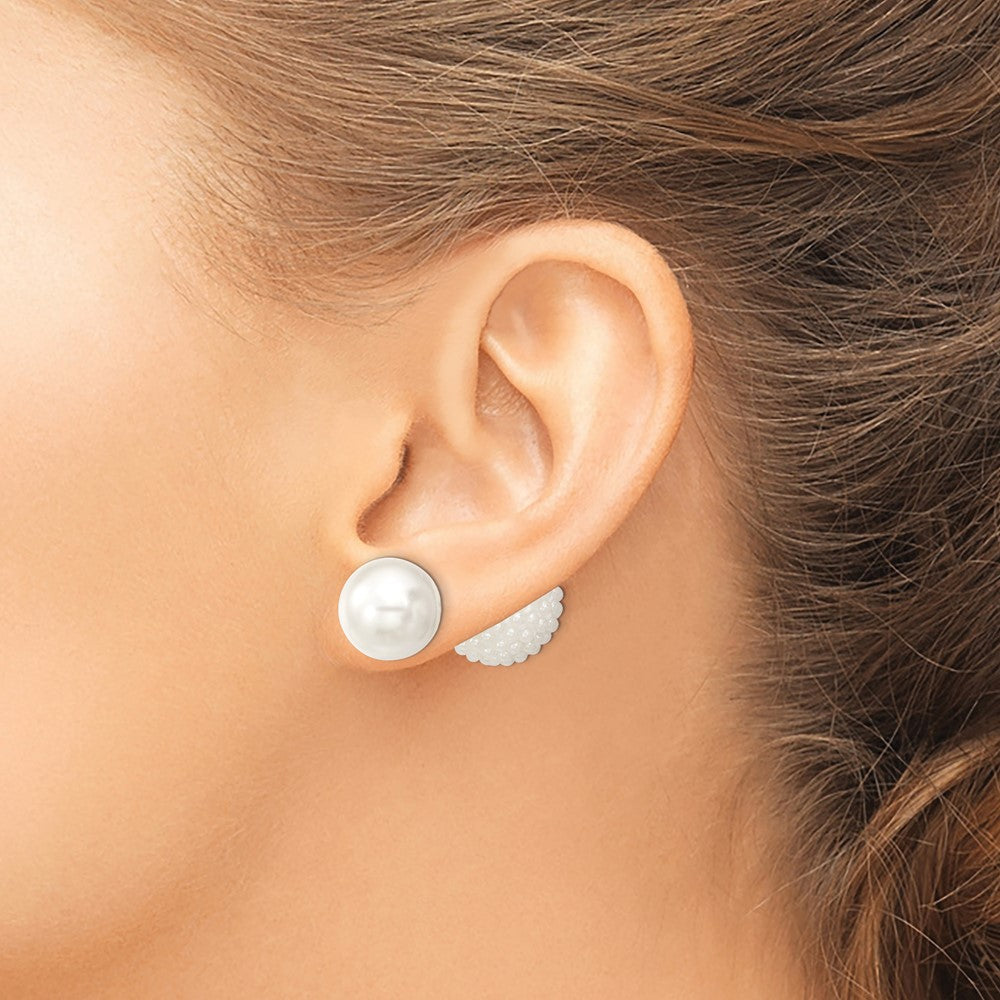 Aurum Majestik Sterling Silver Rhodium-plated 11-12mm and 15-16mm White with White Imitation Shell Pearl Front Back Post Earrings