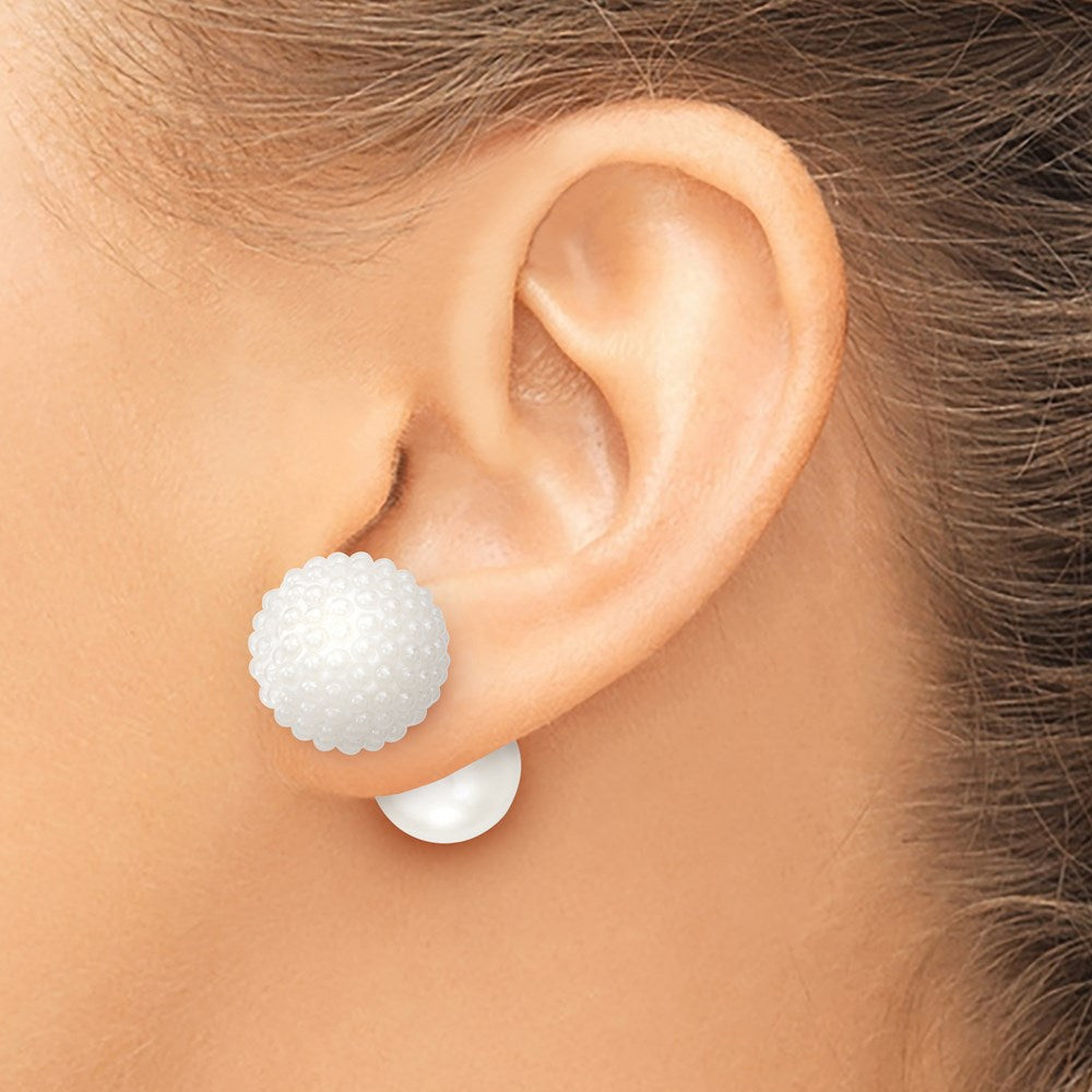 Aurum Majestik Sterling Silver Rhodium-plated 11-12mm and 15-16mm White with White Imitation Shell Pearl Front Back Post Earrings