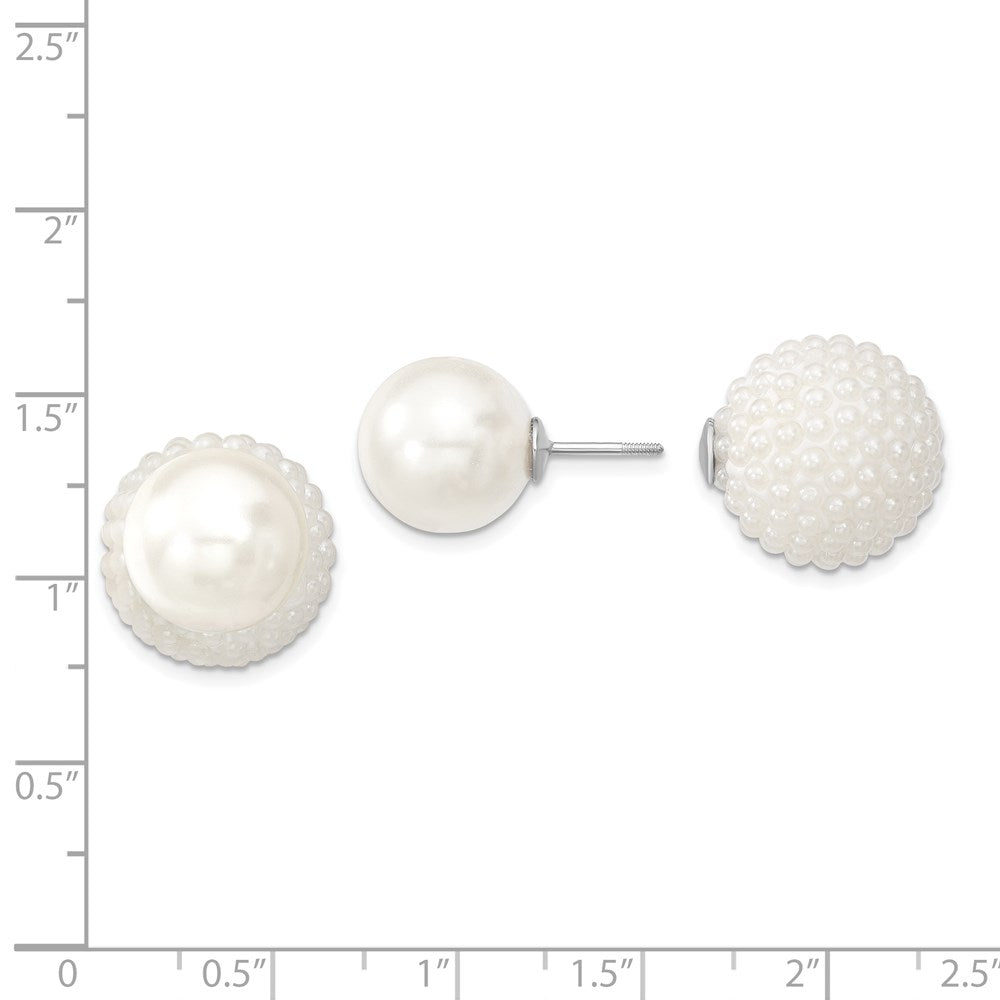 Aurum Majestik Sterling Silver Rhodium-plated 11-12mm and 15-16mm White with White Imitation Shell Pearl Front Back Post Earrings