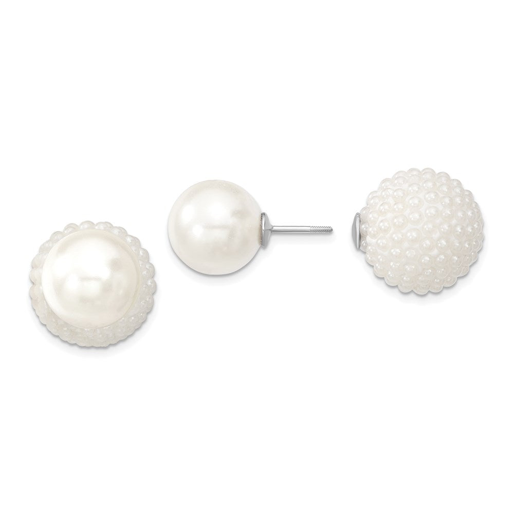 Aurum Majestik Sterling Silver Rhodium-plated 11-12mm and 15-16mm White with White Imitation Shell Pearl Front Back Post Earrings