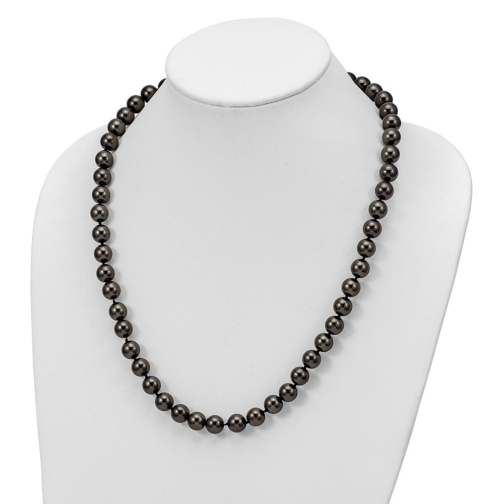 Ivory Elm Noble Valley Majestik Sterling Silver Rhodium-plated 10-11mm Black Imitation Shell Pearl Hand-knotted Necklace