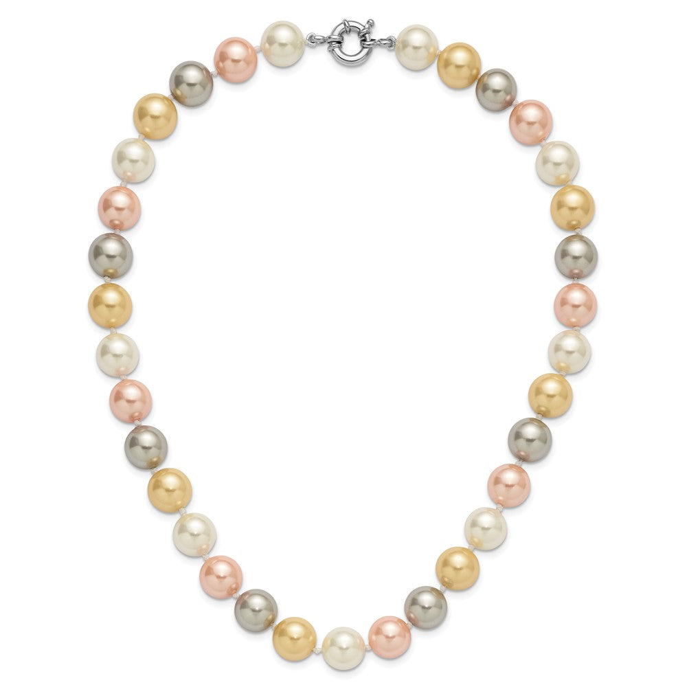 Spring Maple Amber Solstice Majestik Sterling Silver Rhodium-plated 12-13mm Multi-Color Imitation Shell Pearl Hand-knotted Necklace