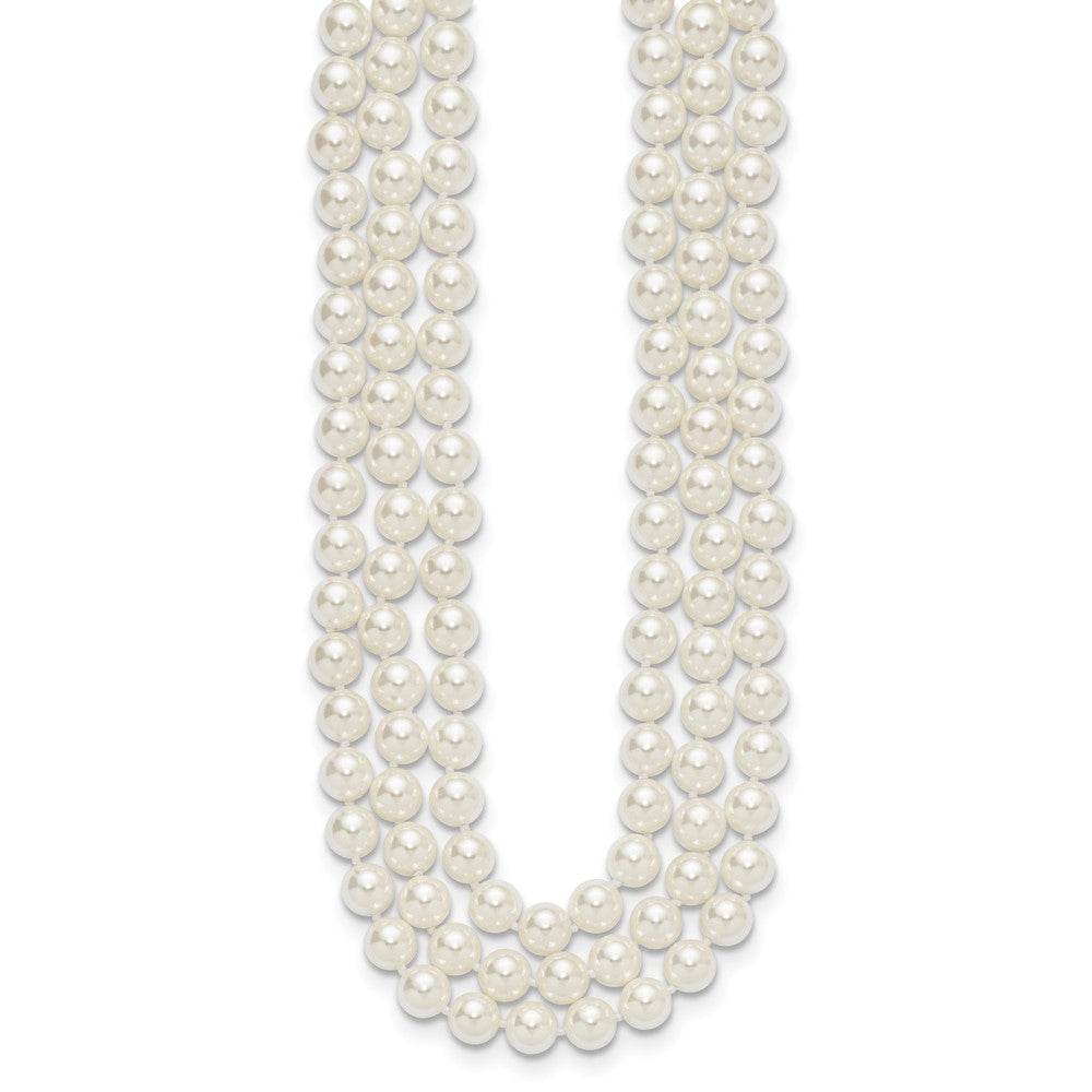 Azura Sculpted Rose Majestik Sterling Silver Rhodium-plated 3 Row 10-11mm White Imitation Shell Pearl Hand-knotted Necklace