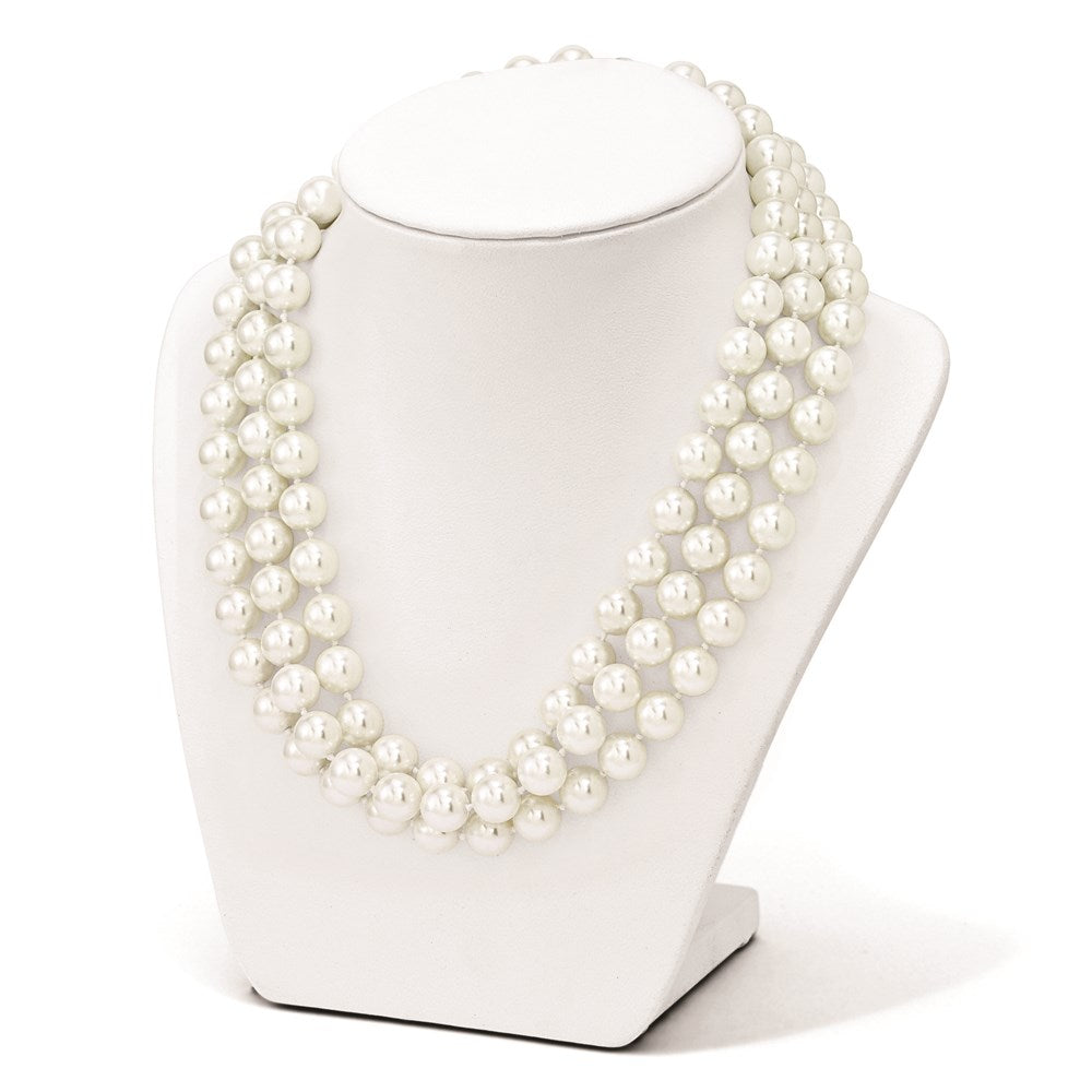 Azura Sculpted Rose Majestik Sterling Silver Rhodium-plated 3 Row 10-11mm White Imitation Shell Pearl Hand-knotted Necklace
