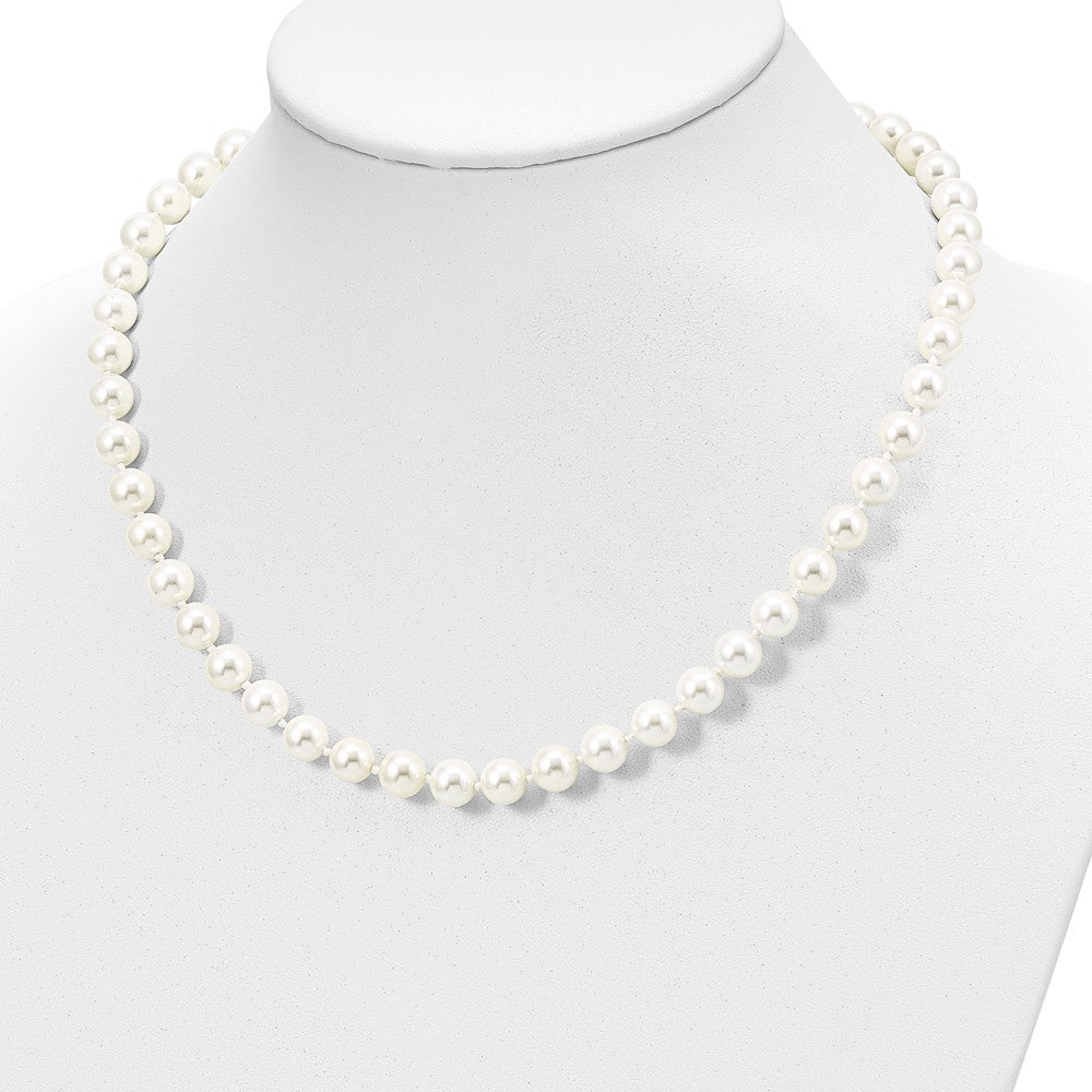 Dusk Laurel Majestik Sterling Silver Rhodium-plated 8-9mm White Imitation Shell Pearl Hand-knotted Necklace