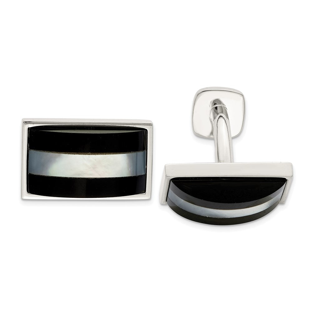 Seraph Sterling Silver Mother Of Pearl and Onyx Cufflinks
