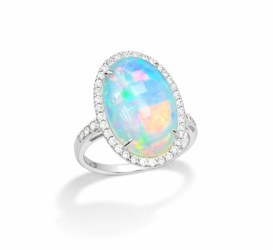 White Gold and Opal Diamond Ring
