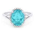 Front view diamond and created paraiba tourmaline fashion ring white gold