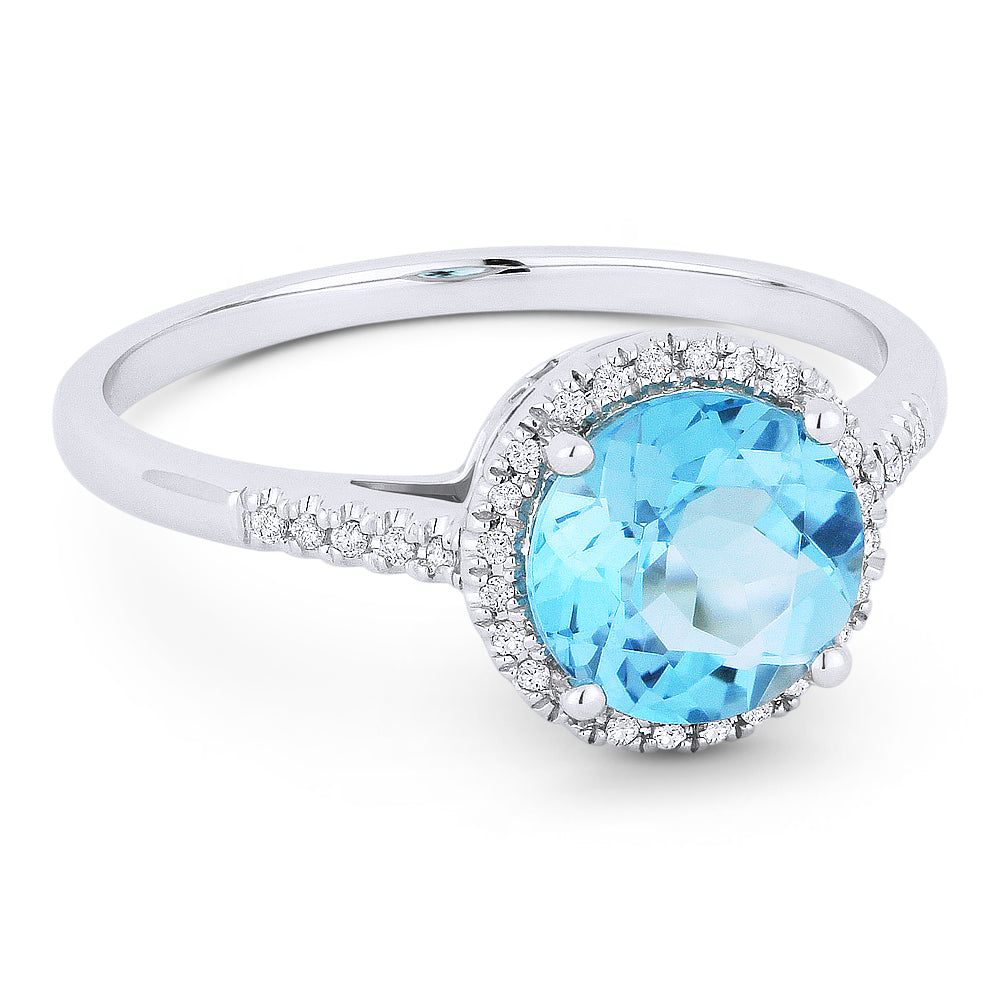 Front view diamond and blue topaz fashion ring white gold