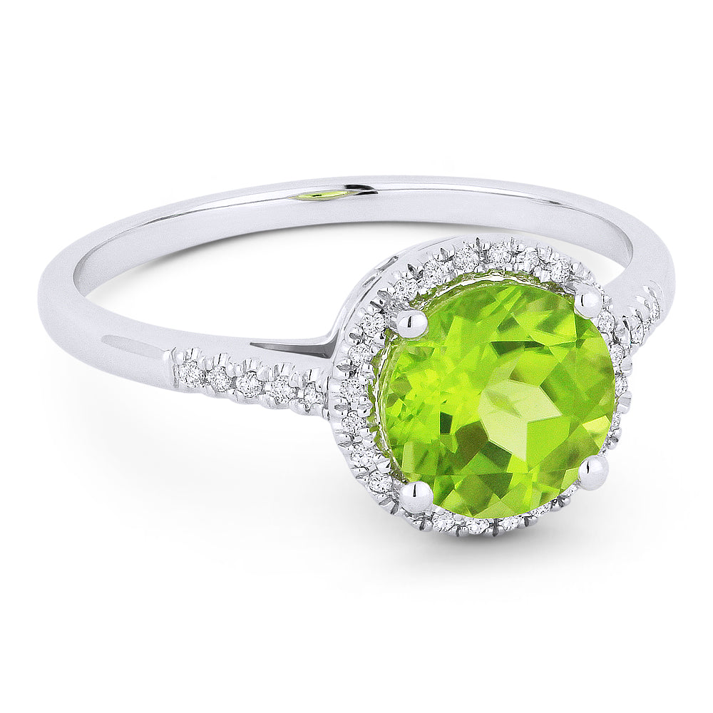 Front view diamond and peridot fashion ring white gold