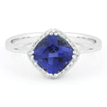Front view diamond and created blue sapphire fashion ring white gold