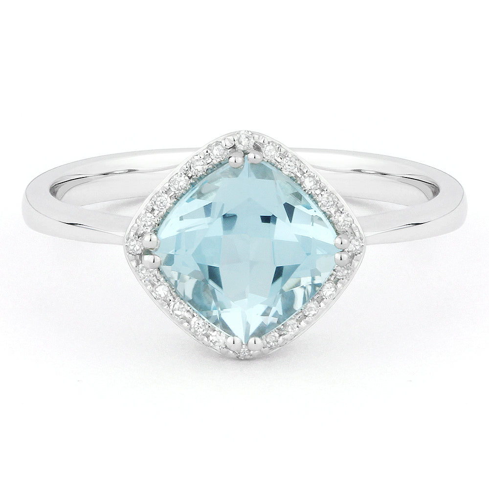 Front view diamond and blue topaz fashion ring white gold