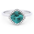 Front view diamond and created paraiba tourmaline fashion ring white gold