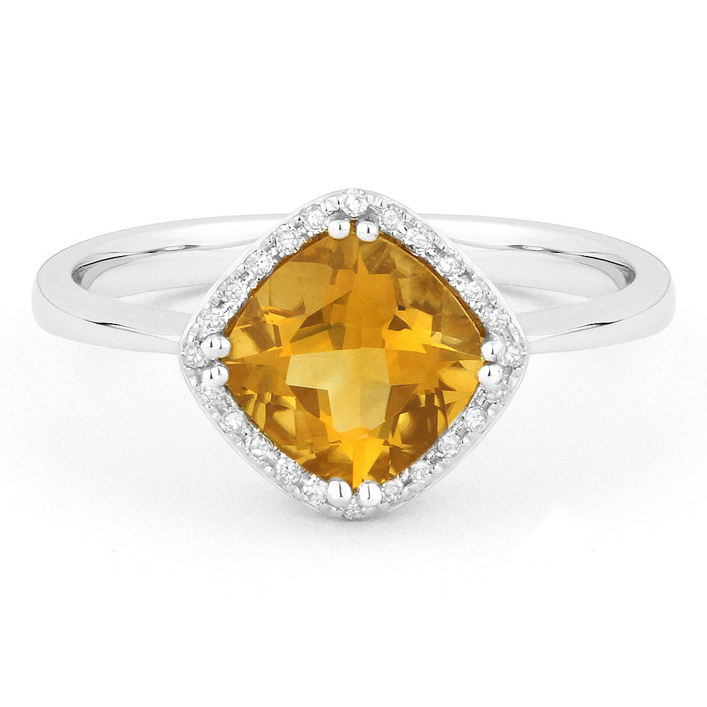 Front view diamond and citrine fashion ring white gold