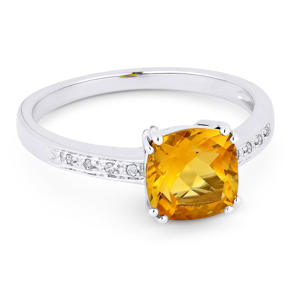 Front view diamond and citrine fashion ring white gold