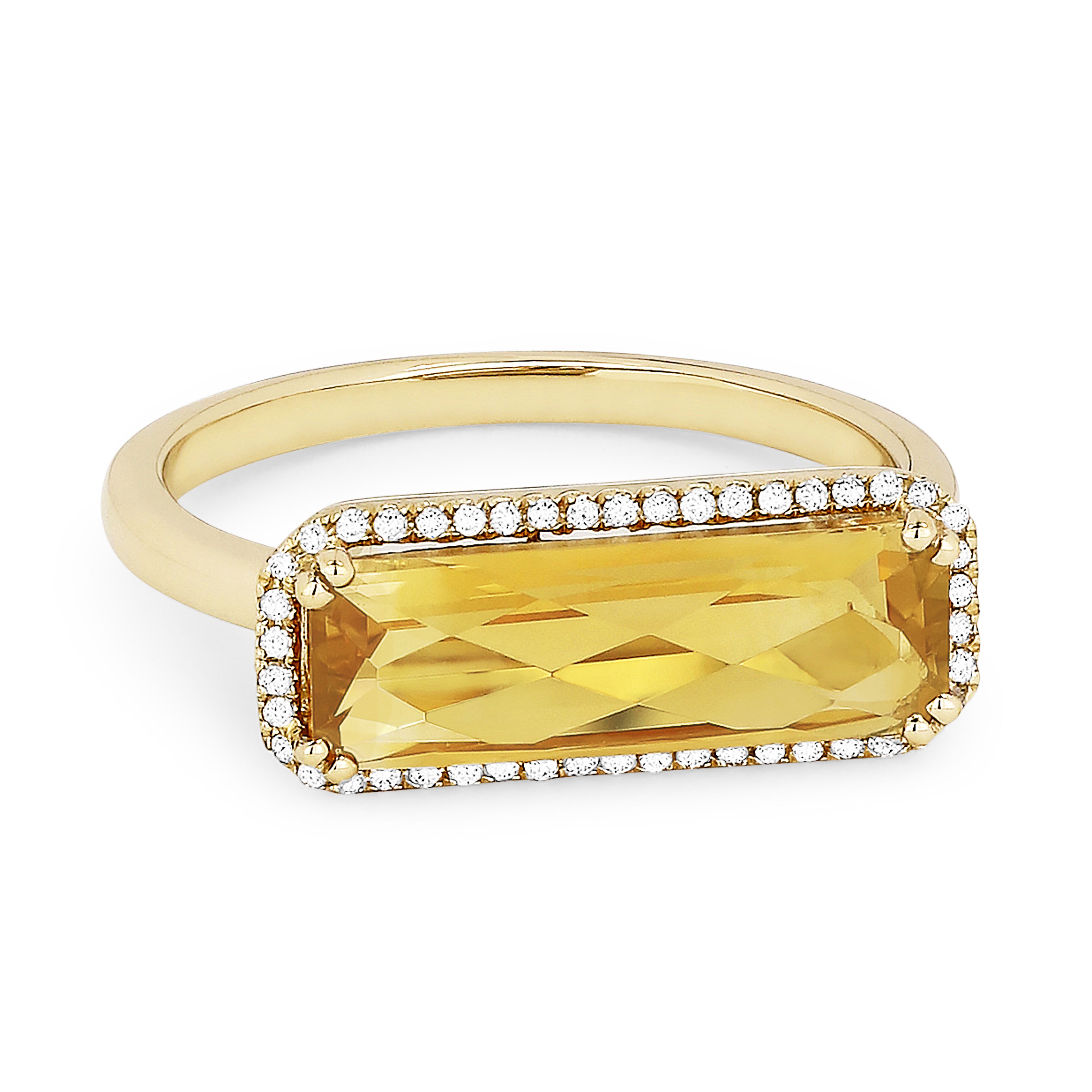 Front view diamond and citrine fashion ring yellow gold