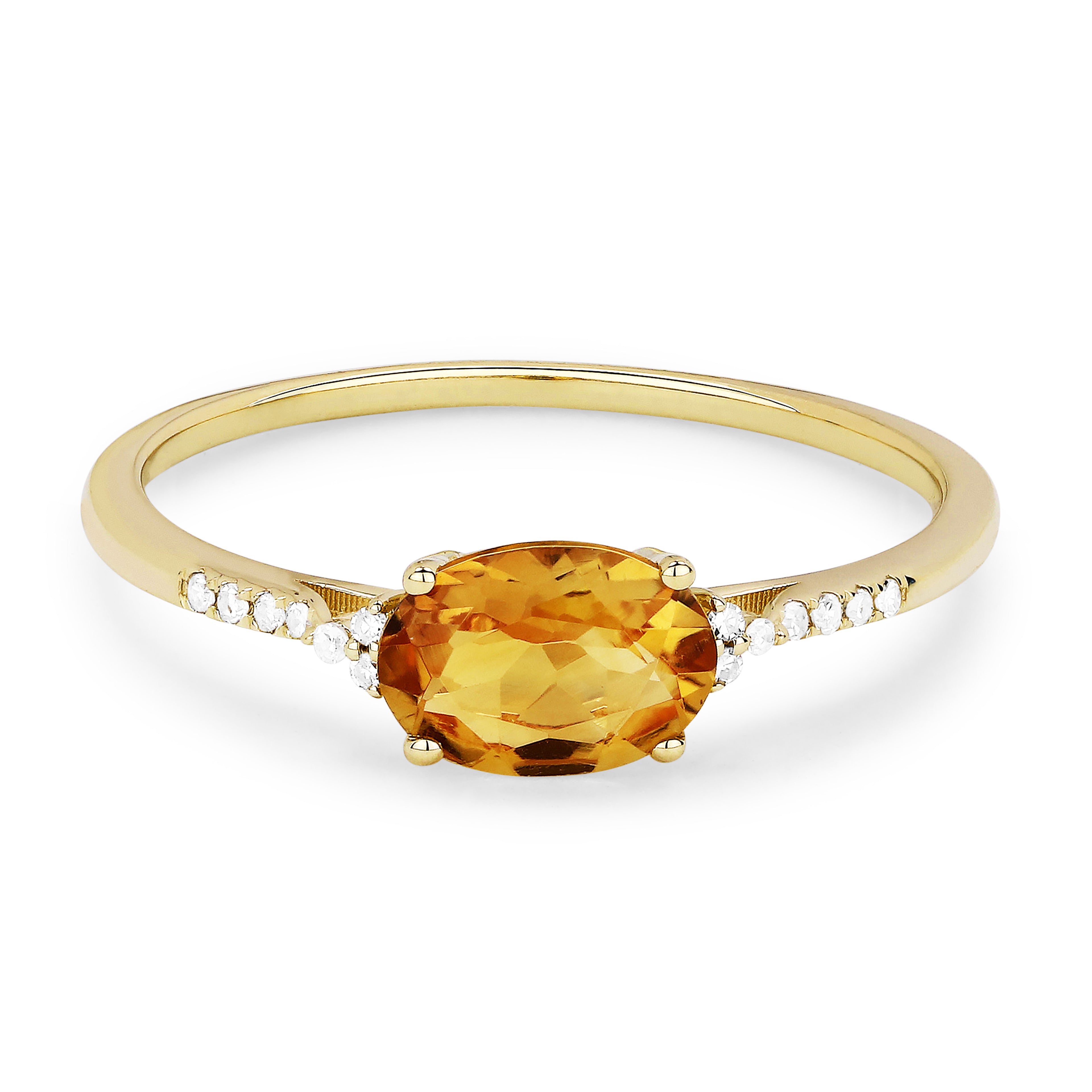 Front view diamond and citrine fashion ring yellow gold