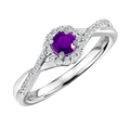 Amethyst and Diamond Silver Ring