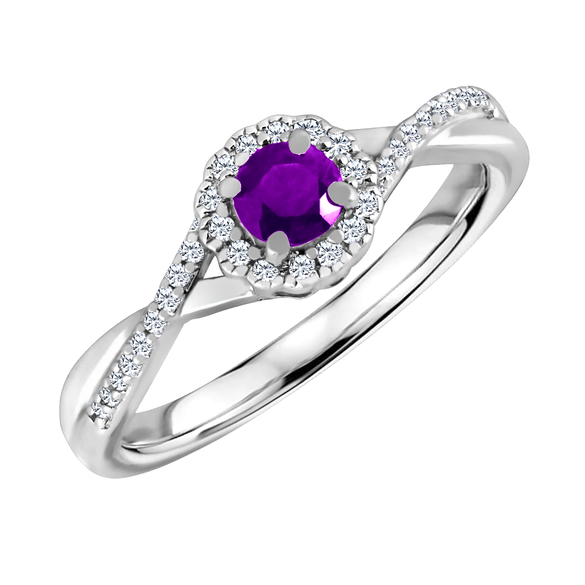 Amethyst and Diamond Silver Ring